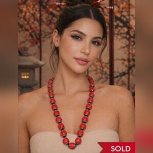 ***SOLD Elegant Vintage Genuine Cinnabar w/ Cloisonne Necklace